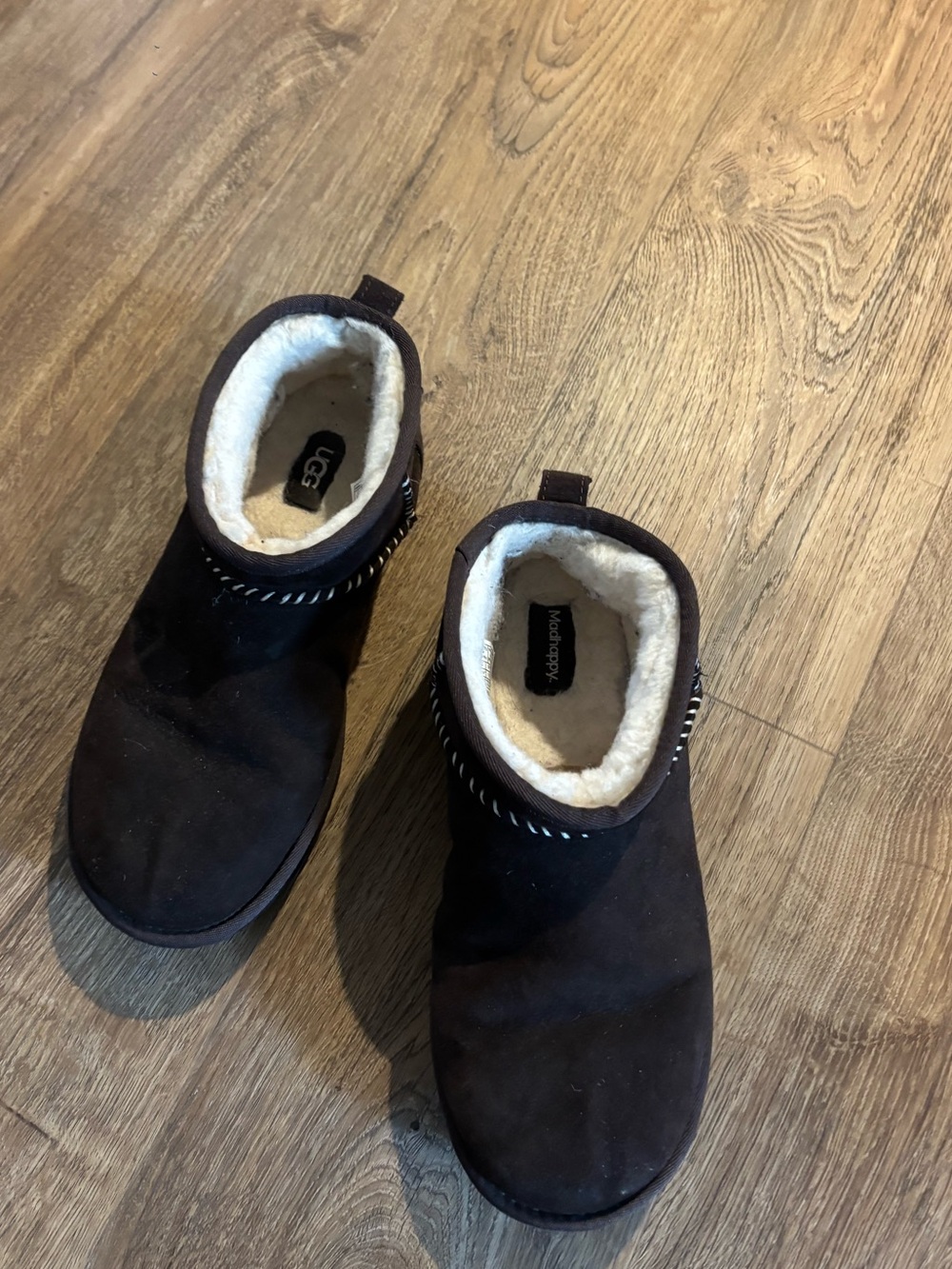 UGG Madhappy Black Suede Shearling Cuffed Ankle Booties